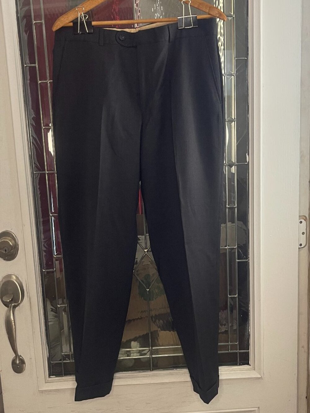 Mens Pants-RENDEVOUS by BALLIN-Dk Grey 100% Wool Straight leg Cuffs 36X30